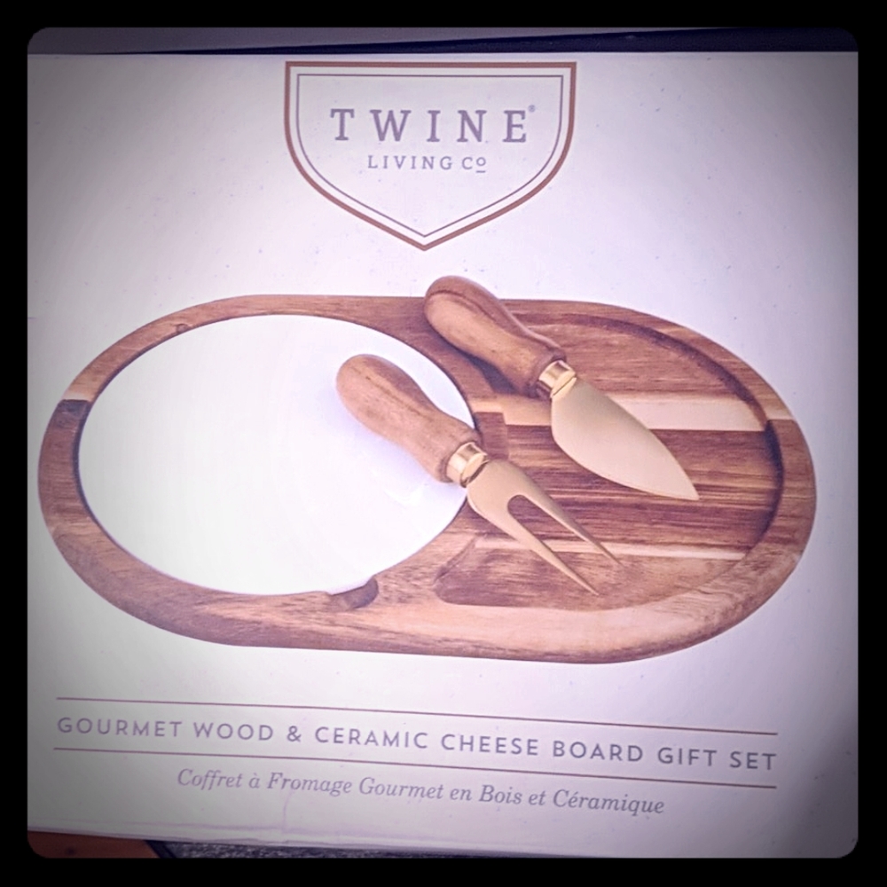 Gourmet Wood & Ceramic Cheese Board Gift Set